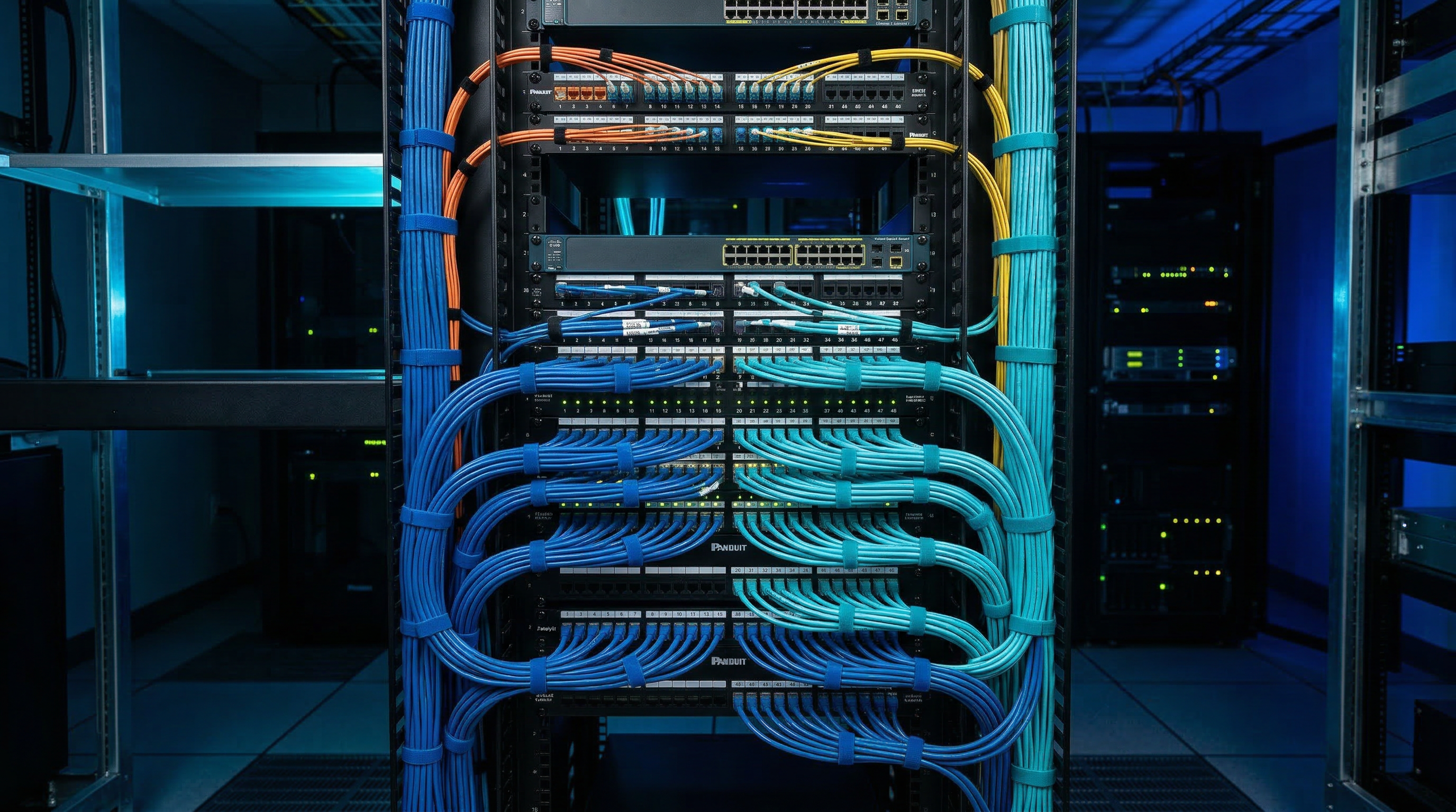 Structured network cabling in server rack